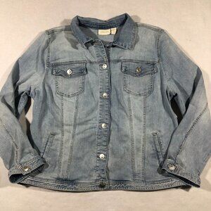 Chico's Jacket Womens 3 XL 16/18 Denim Jean Trucker Jacket Lace Applique Blue